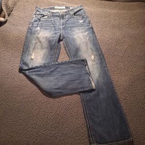 BKE Tyler Jeans Men 34R Bootcut Stretch Classic Indigo Distressed Denim 34x32